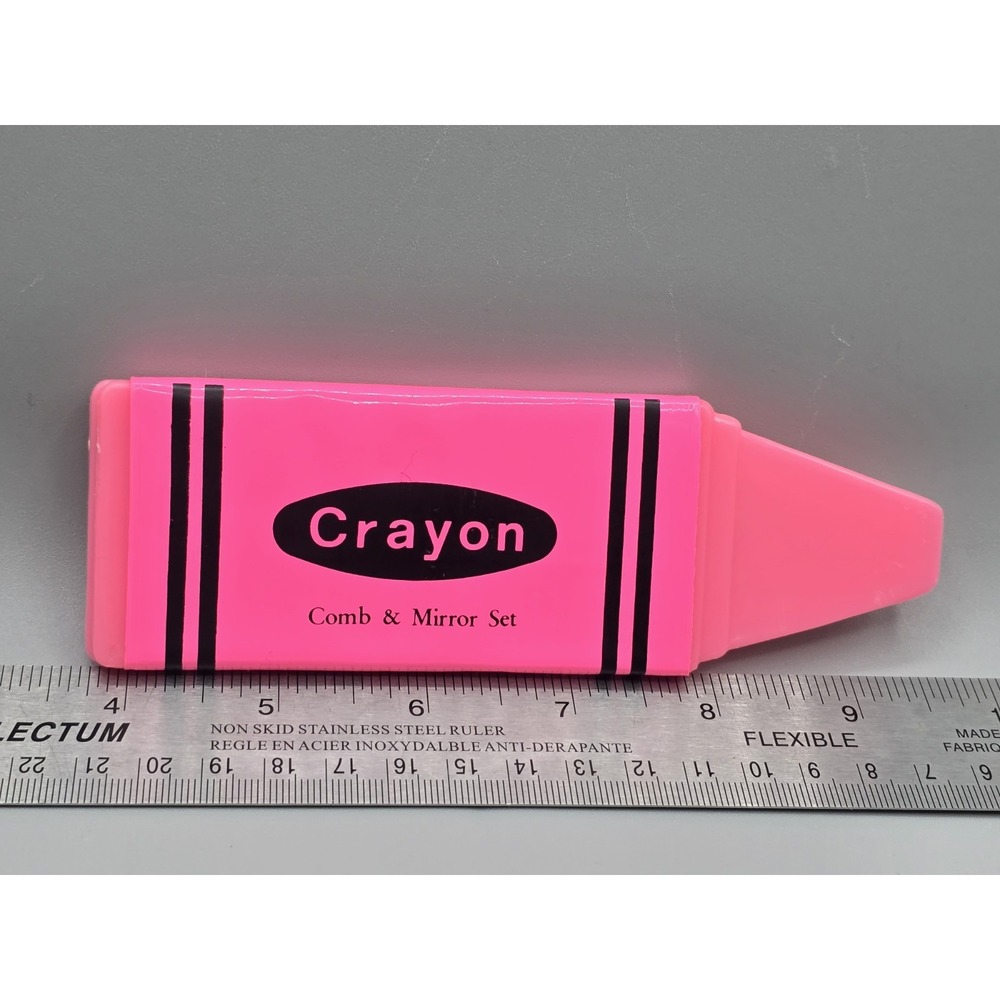 Crayola CRAYON Pink Pocket Comb & Mirror Set 6" VTG Barber Vanity‎ Collectible